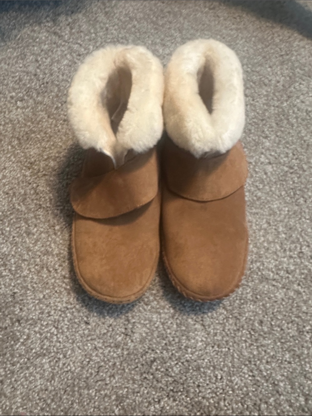 L.L. Bean Women’s Suede Shearling-Lined Slipper Boots - Brown with Cream
